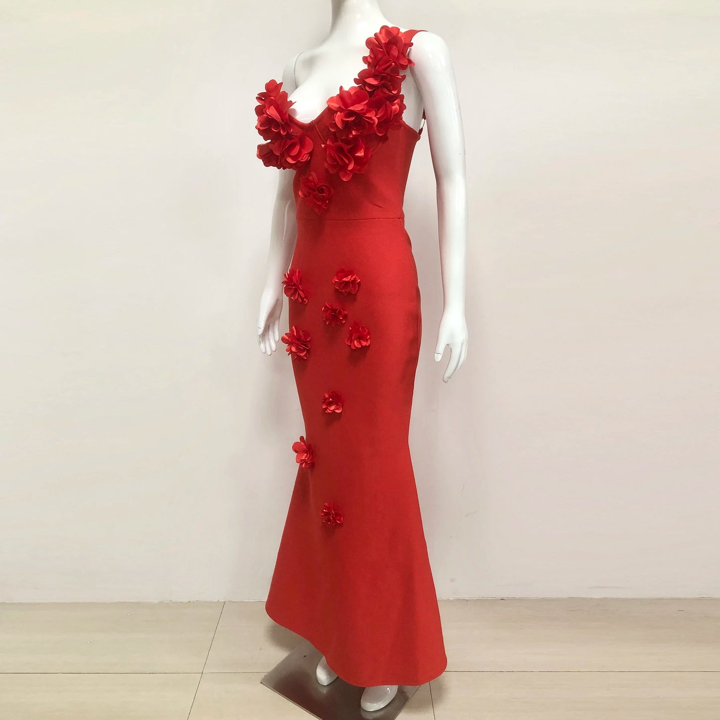 Custom Luxury Prom Dress 3D Flower One Shoulder Bandage Evening Gowns Elegant Red Long Gown Formal Party Wear Dresses for Women