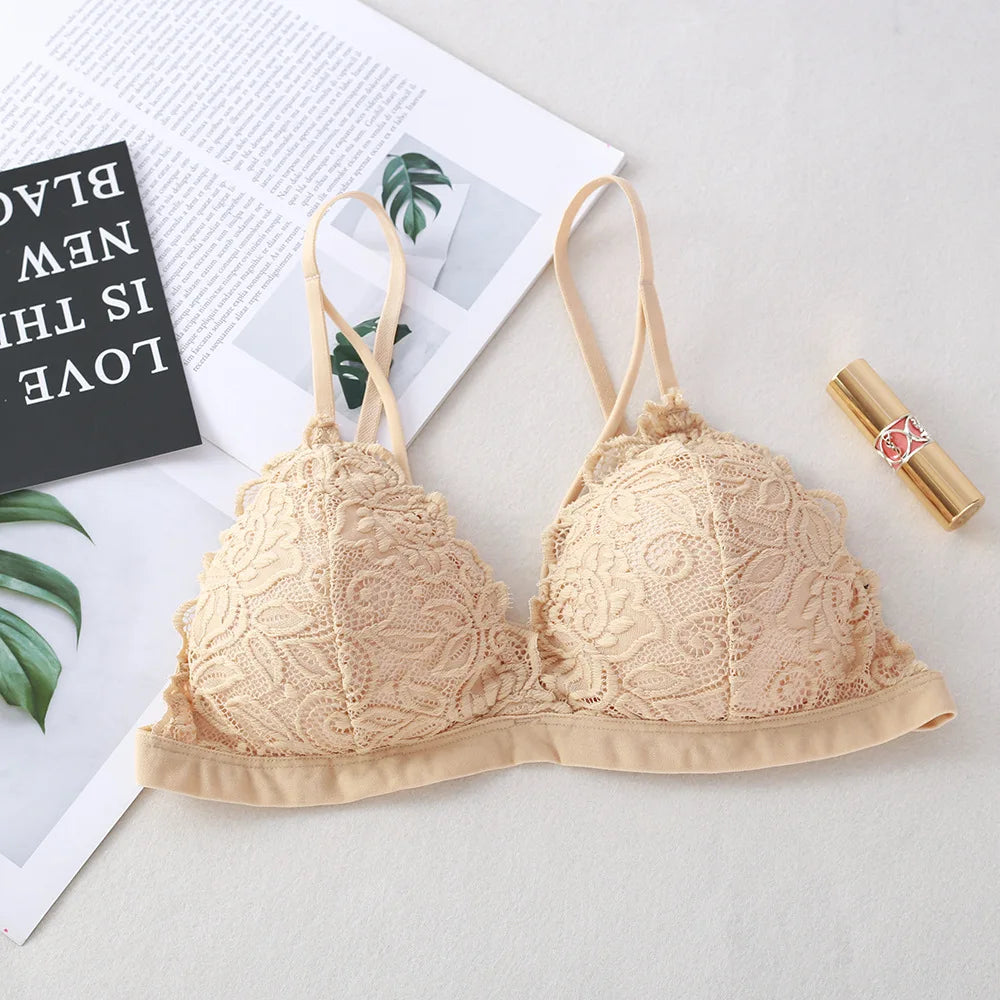 Floral Lace Bra Non-Wire Bralette Push Up Bras For Women V-neck Brassiere Female Padded Underwear Sexy Lingerie Intimates