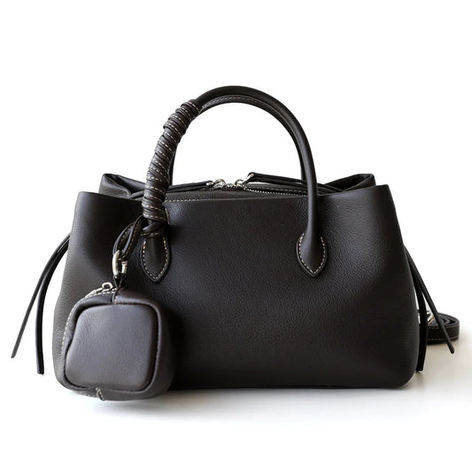 Single Shoulder Crossbody Design Cowhide Purse Lazy Style Multiple Compartments Zipper Closure Polyester Lining Polyether