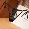 Embroidered Erotic G-string Side Tie Panties Women Lace Sexy Tie Hollow Thong Low Waist Tanties Solid Color Thongs