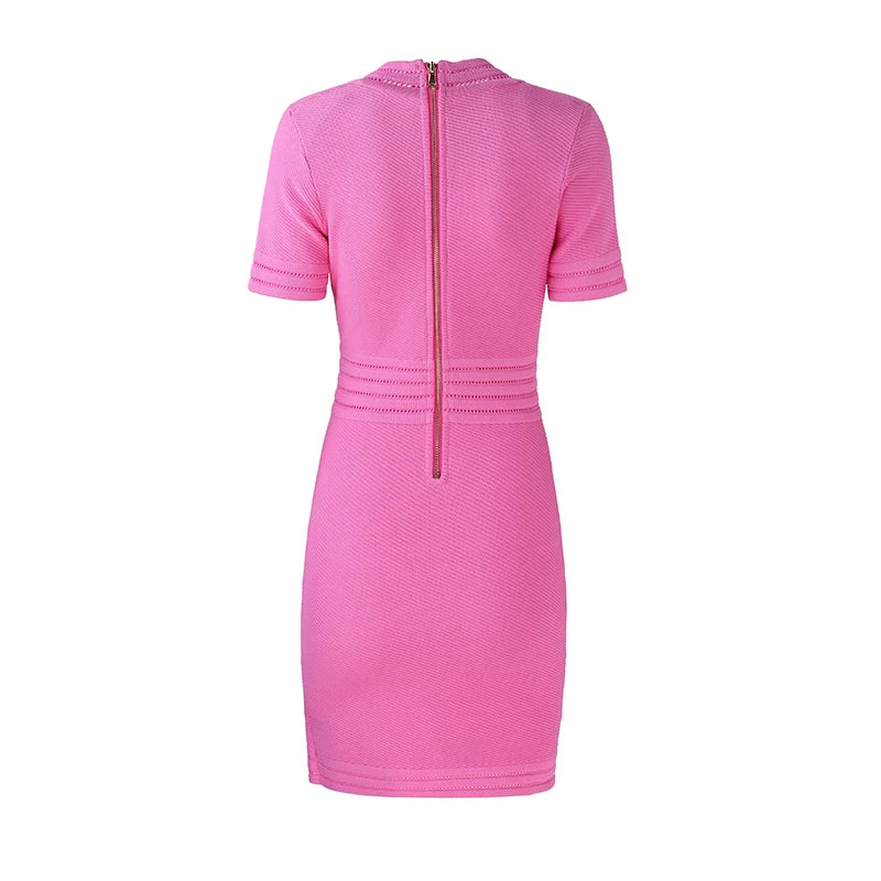 Hot Selling  Quality Short Sleeve V-neck Slim Knitting Casual Sheath Mini Dress Women