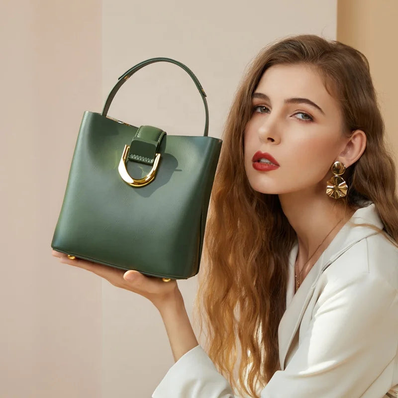 100% Genuine Leather Fashion Luxury Women's Real Leather Handbag Large Capacity Shoulder Classic Waterproof Lady Bag