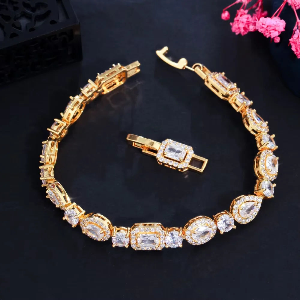 Newest Design Stunning Luxury CZ Wedding Party Bridal Cubic Zirconia Extension Bracelets for Women Gold Plated Jewelry Gift