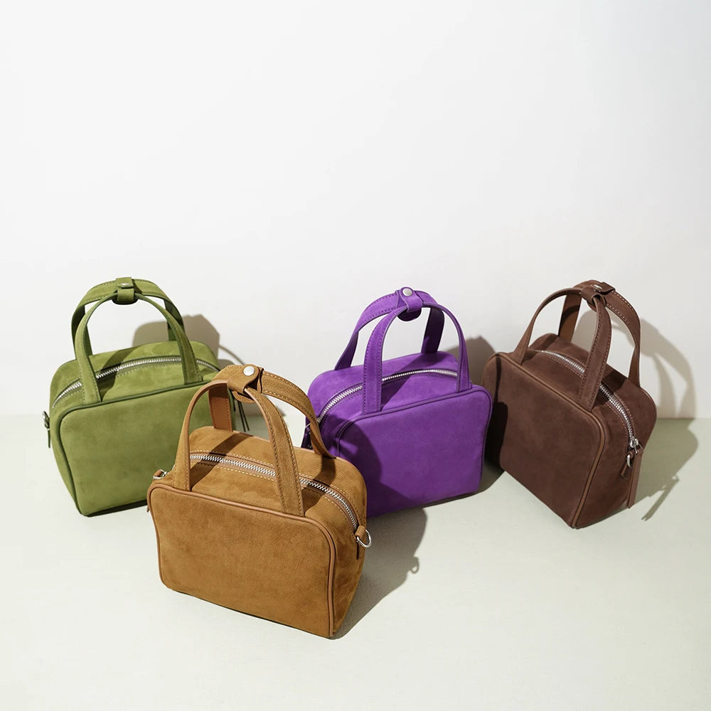 Advanced Suede Brown Bag Real Frosted Cowhide Genuine Leather Tote Shoulder Bag for Women Autumn Winter New Collection