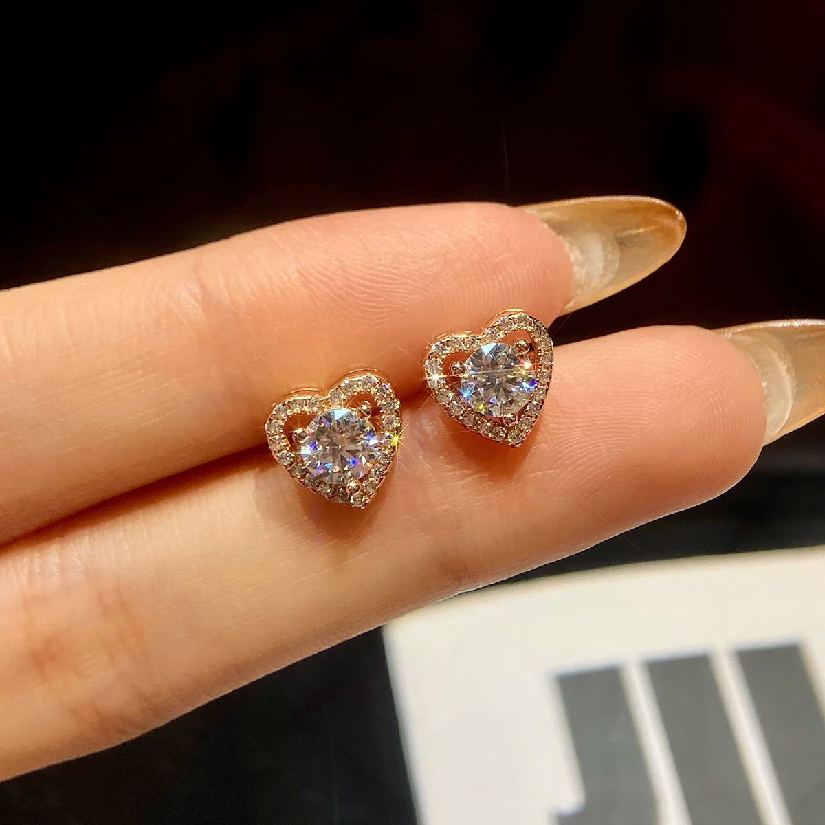 0.5CT Color Moissanite Diamond Unusual Heart Halo Stud Earrings for Women 925 Sterling Silver Wedding Luxury Jewelry