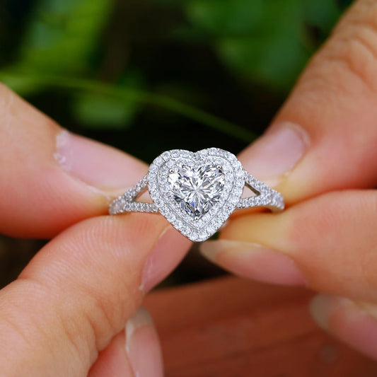 Delicate White Gold Plated 925 Sterling Silver Big Cubic Zircon Heart Shape Engagement Ring for Women Jewelry Accessories