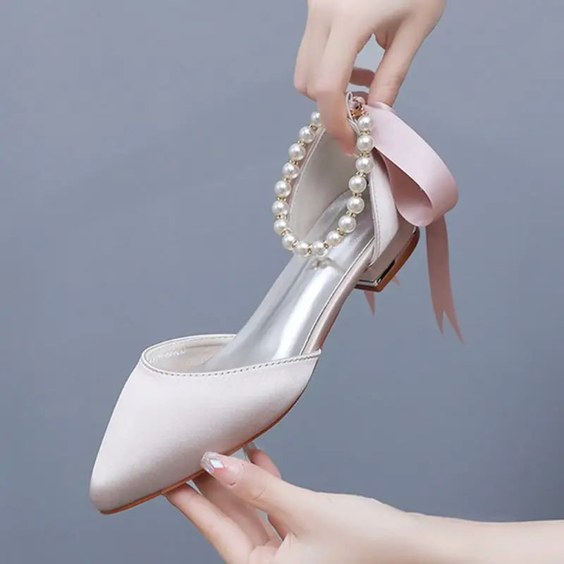 High Quality  Woman Shoes Pointed Female Pearl Shoes Office Ladies Pump Flat Shoes for Women