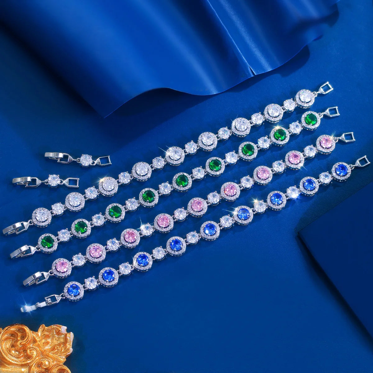 Elegant Bracelet Rhodium Plated Green White Round CZ Tennis Chain Link Bracelet for Women Brides Jewelry Costume Accessories