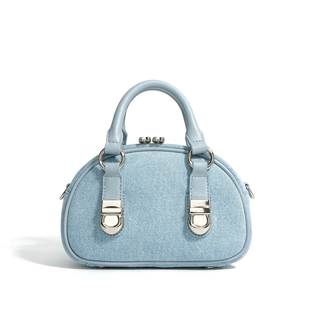 Women's Fashion Mini Crossbody Shoulder Bag New Denim Purses with Zipper Closure and Leather Handle