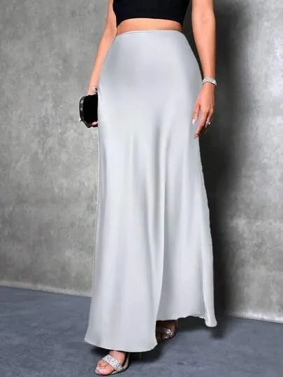 2025 Spring and Summer Hot New Style Silk Satin Skirt High Quality Slim Fit Simple A- Line Women Long Skirt