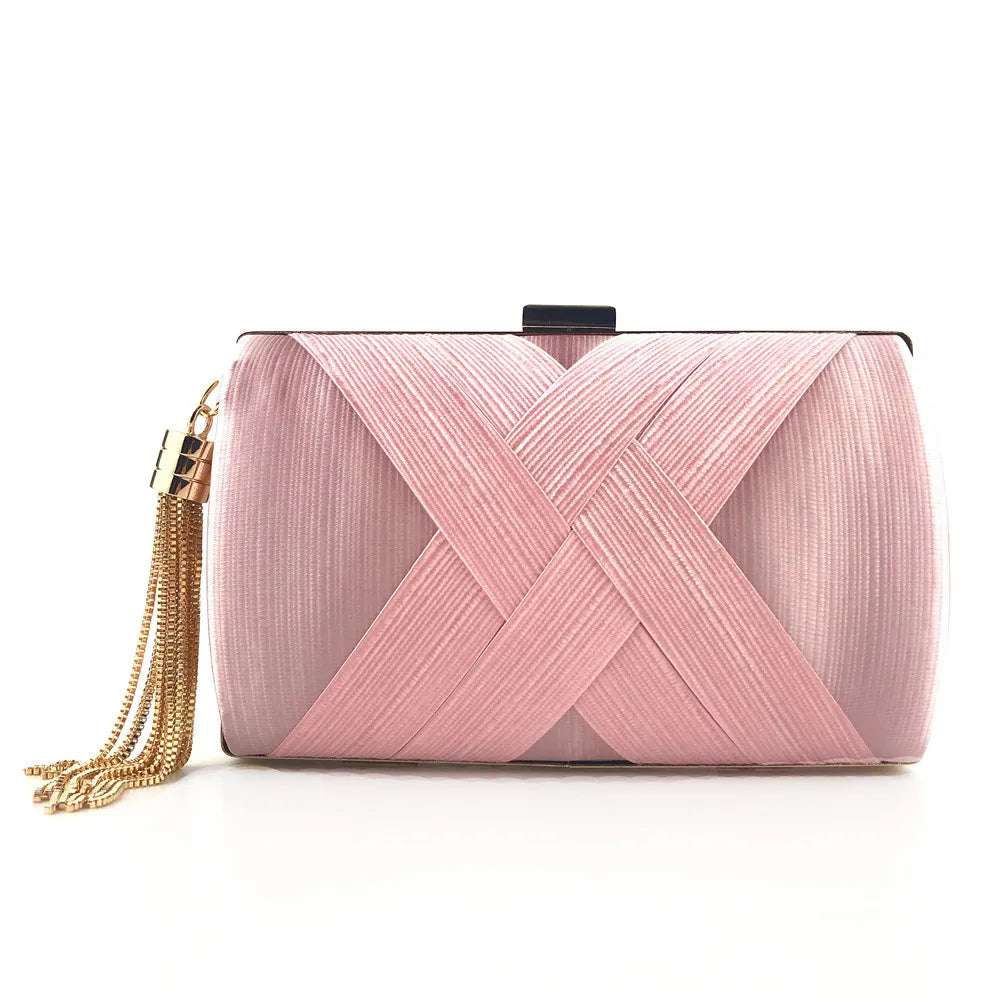 New Women Lady Evening Party Tassels Handbag Retro Bride Simple Small Cloth Elegant Dress Cocktail Bag Handbag