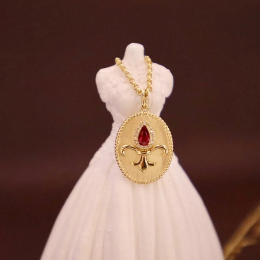 2025 Elegant Classic Oval Flower 18K Solid Yellow Gold Pendant Natural Red Ruby Diamond Gemstone Fine Jewelry for Women's Party