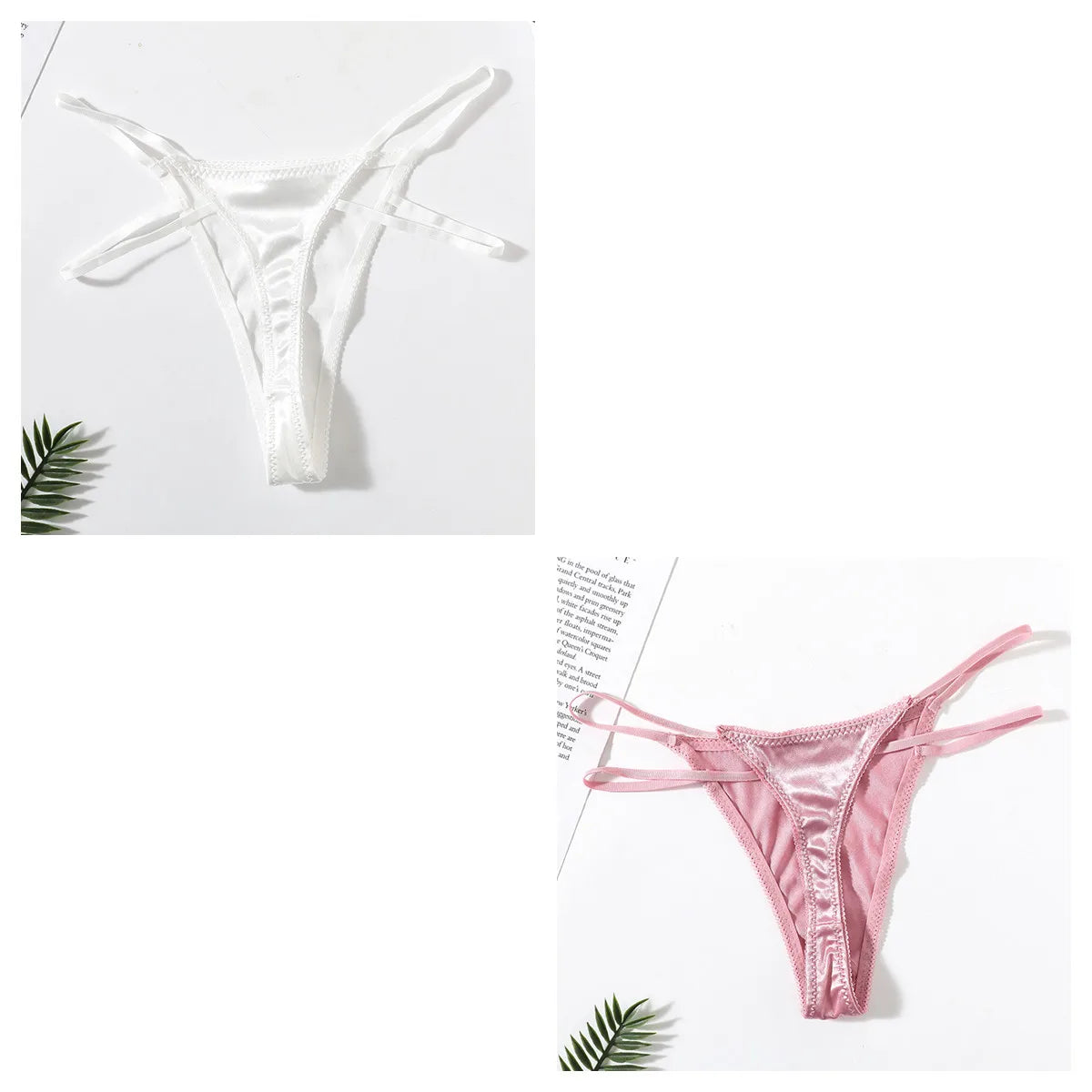 2Pcs/Set Women Panties Low Waist G-string Satin Underwear Female Underpants Solid Color Panty Sexy Lingerie Thongs