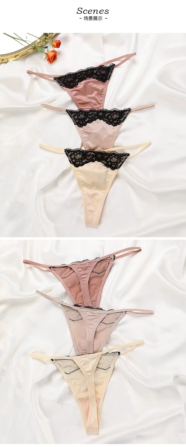 3PCS Women Hollow Out Underwear Women Panties Heart Accessory High Waist Sexy Secret Lace G-string Thong Brief Seamless Panty