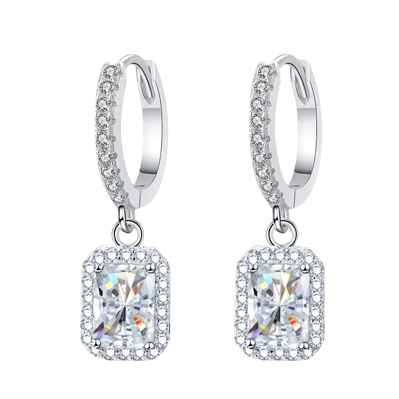 925 Sterling Silver Platinum Plated GRA  Round Brilliant Cut Lady Women Luxury Fine Jewelry Hoop Earring Moissanite