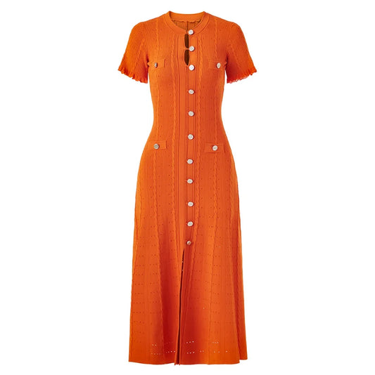 High Quality Knitting Party Summer Short Sleeve Dress Women Elegant Fashion Midi Knitted Dress