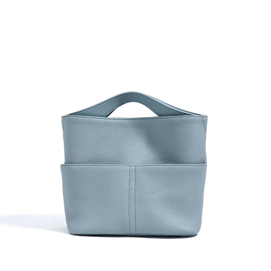 Mini Bucket Bag Women Genuine Leather Tote Bag Cowhide Real Leather Handbag for Lady Colleague Student School Bag