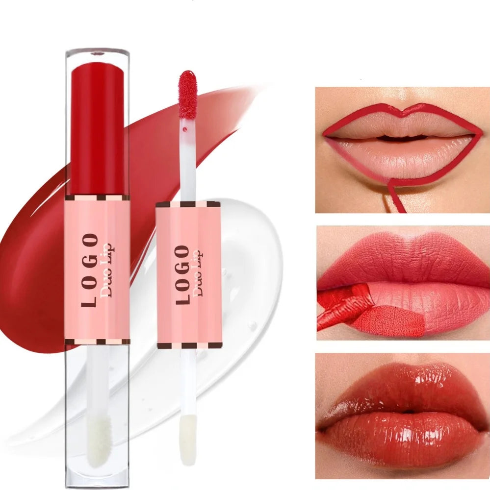 Waterproof Double Head Lipgloss Vegan Long Lasting Non-Drying Hydrating Peel Off Lip Stain & Lip Oil