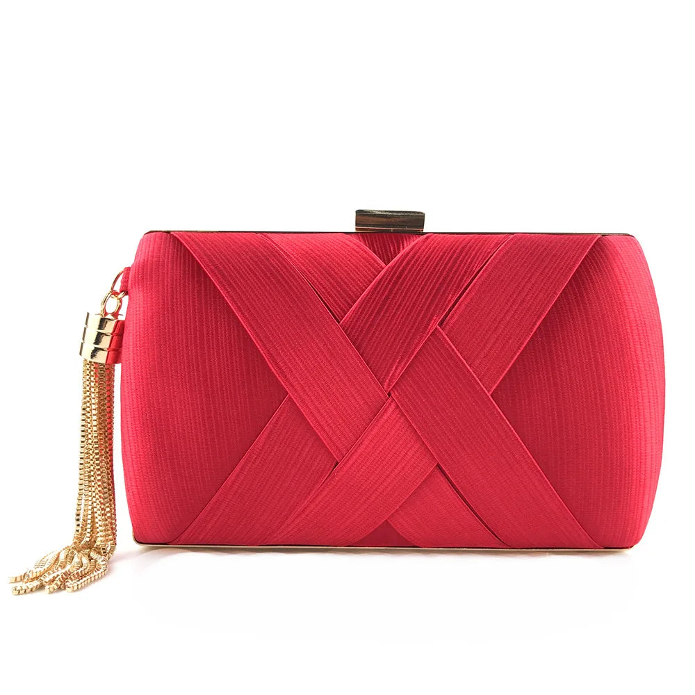 New Women Lady Evening Party Tassels Handbag Retro Bride Simple Small Cloth Elegant Dress Cocktail Bag Handbag