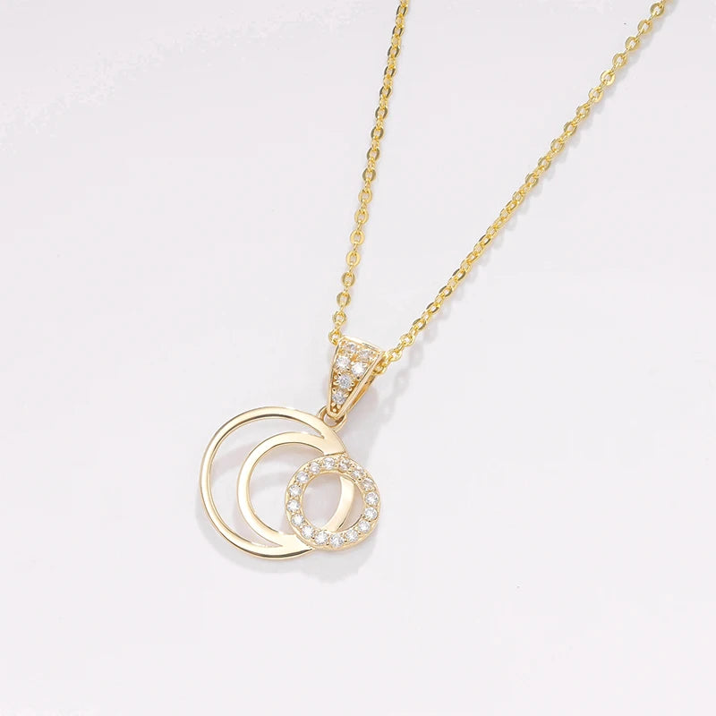 Trendy Design 14K Real Gold Zircon Diamond 3 Clrcle Pendant Necklace Solid Jewelry for Women with 925 Silver Chain