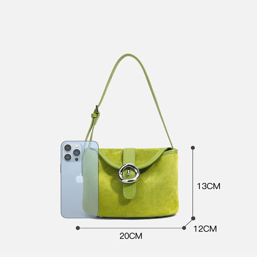 Women's Fashionable Genuine Cowhide Leather Handbag Matte Suede  Shoulder Crossbody Bag Mini Small Square Bag