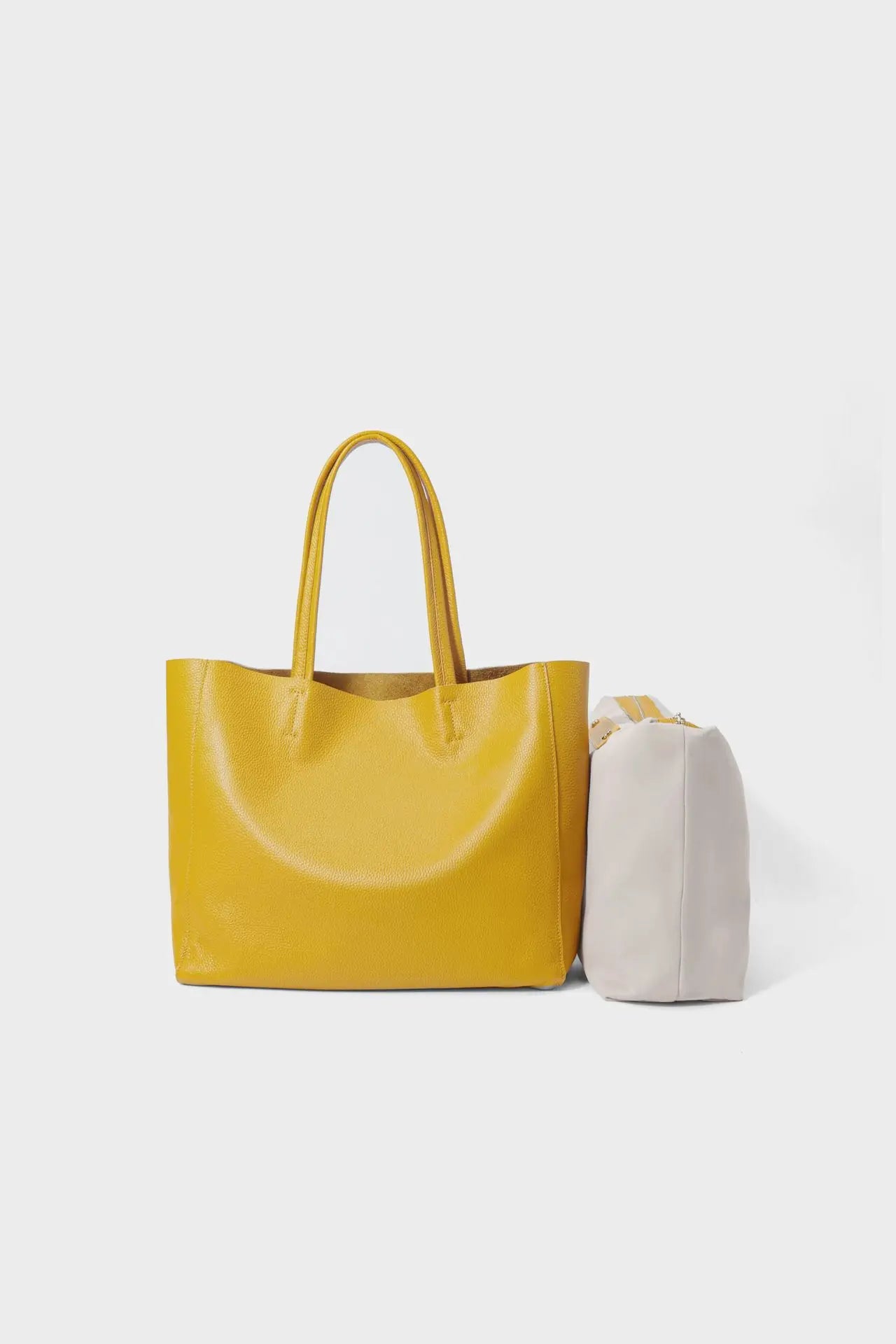 Women's 2025 Cowhide Handbag Large Capacity Tote Bag Open Closure Simple Leather Solid Color Shoulder Bag Summer Autumn