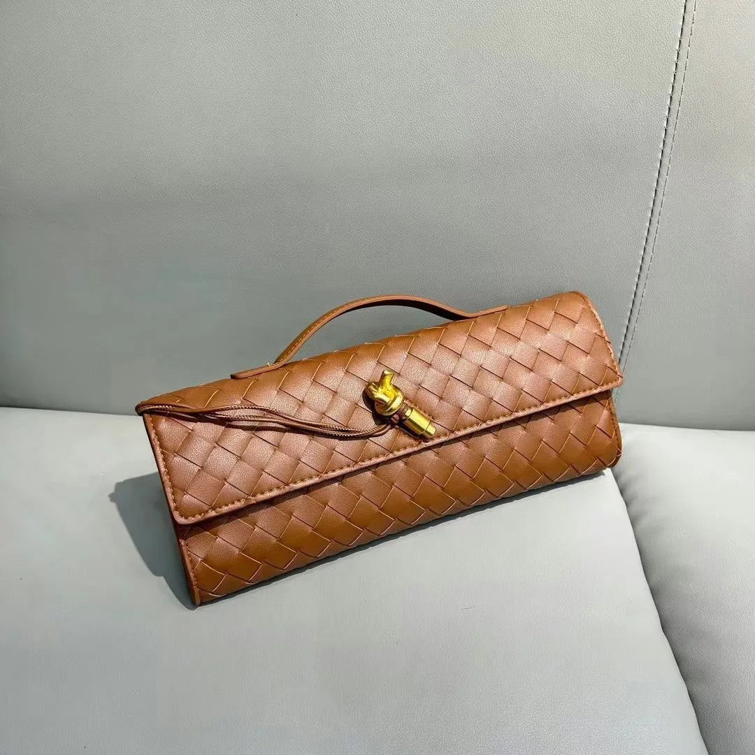 2025 New Elegant Woven Evening Bag Cowhide Advanced Horizontal Handbag Shoulder Messenger Tote Handbag for Women