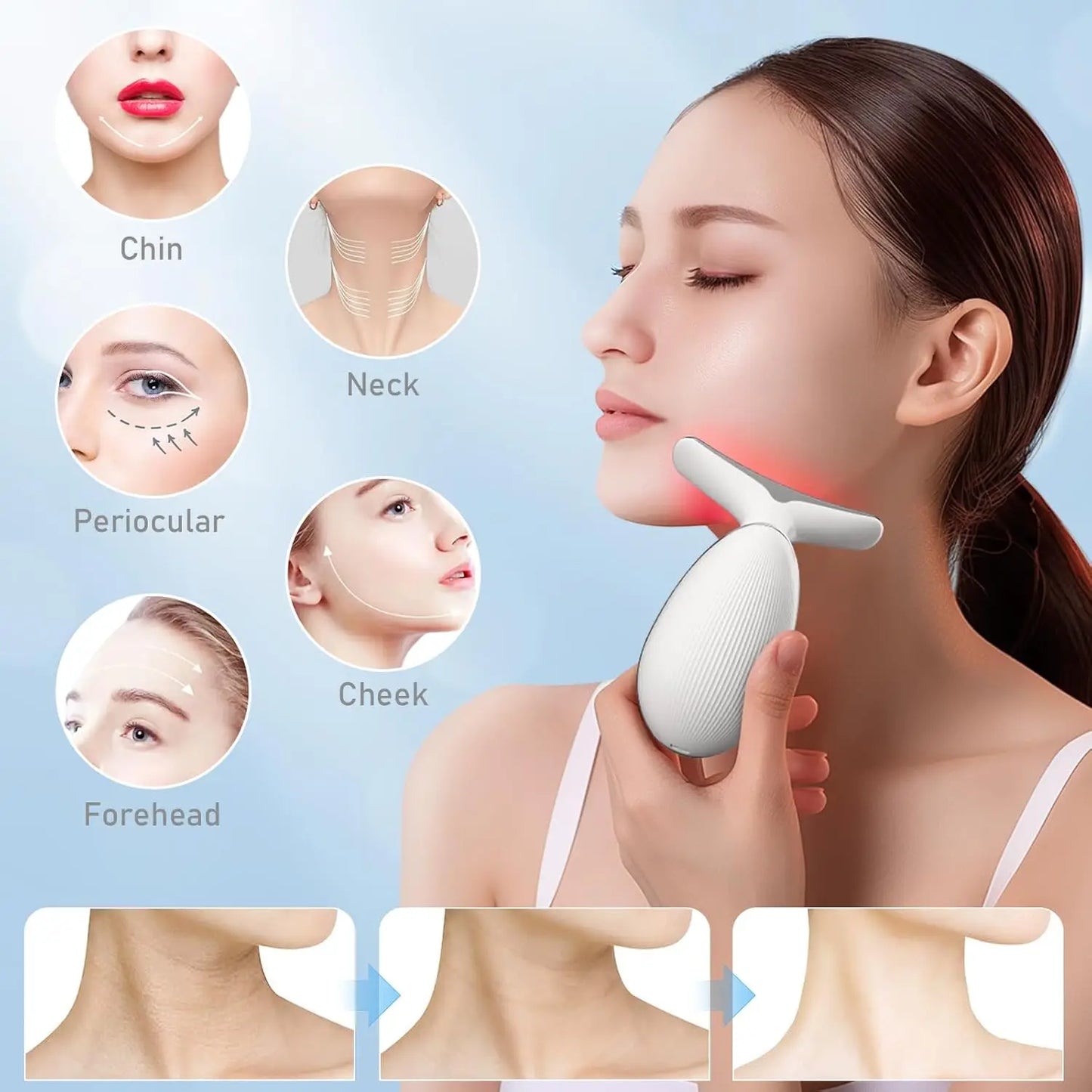 Custom 4 in 1 Face and Neck Massager 3 Color Red Blue Purple Led Electric Face Lifting Facial