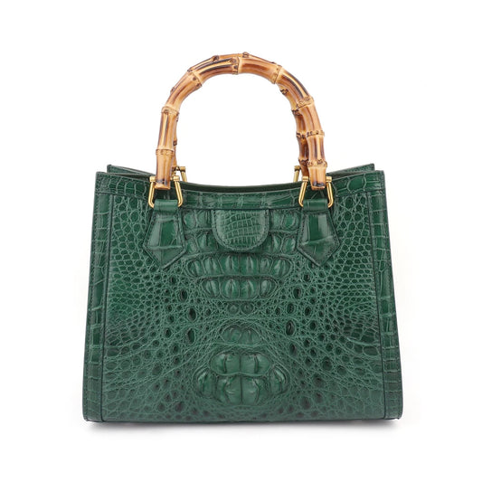 Luxury Real Genuine Women Crocodile Skin Leather Bamboo Handle Crossbody Shoulder Handbags for Women Luxury Bags