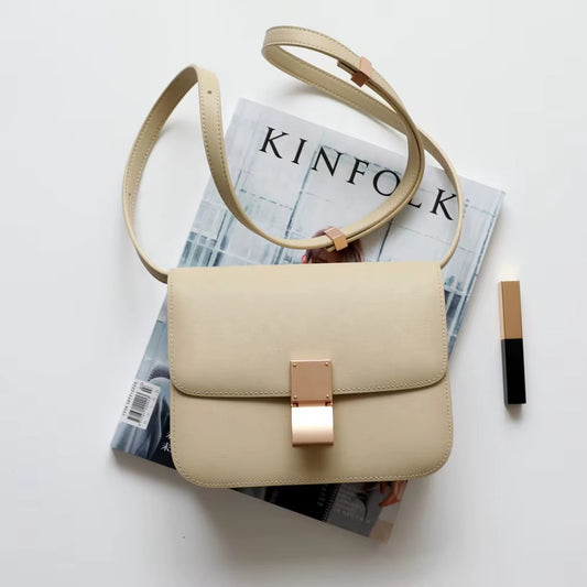 Luxury Women's Underarm Handbags Genuine Cowhide Leather Tofu Square Lock Messenger Bag Custom Portable with Open Closure
