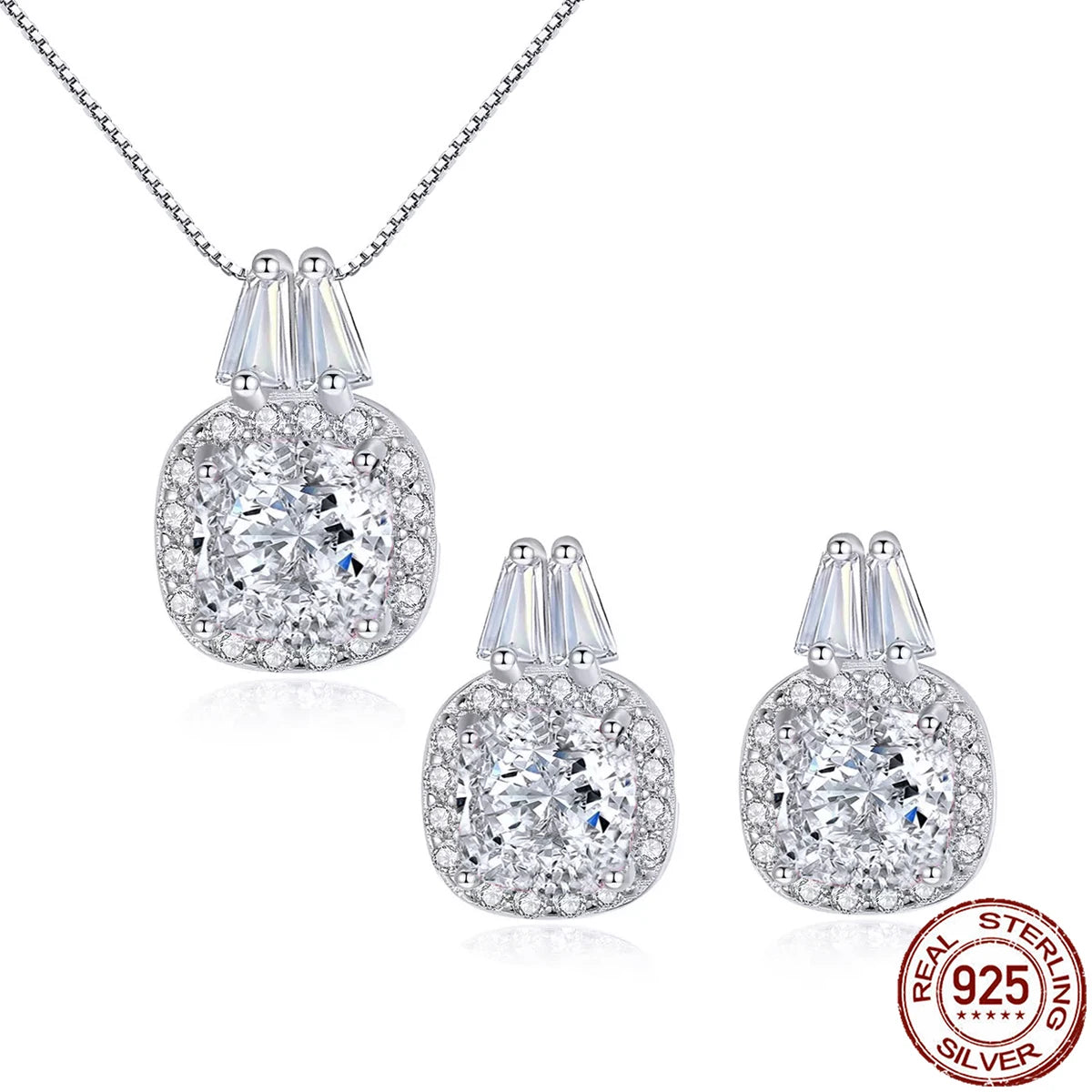Discover Charming Real 925 Sterling Silver Cubic Zirconia Jewelry Set Pink CZ Square Pendant Earrings Jewelry Set for Women Banquet