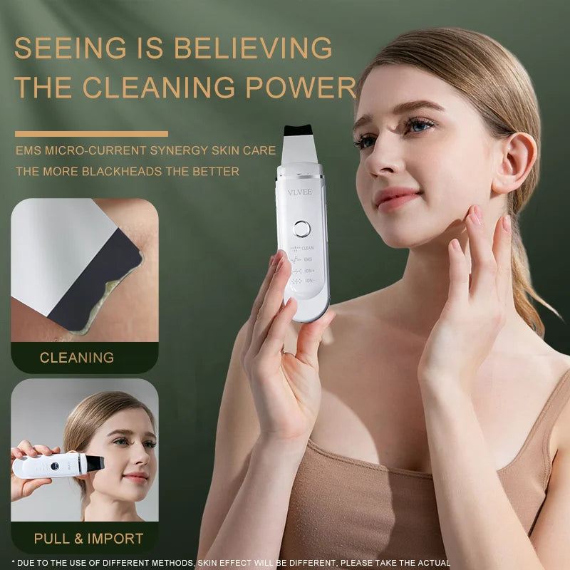 Facial Ultrasonic Skin Scrubber Electric Peeling Shovel Pore Cleaner Red and Blue Light Beauty Instrument  Blackhead Removal