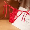 Embroidered Erotic G-string Side Tie Panties Women Lace Sexy Tie Hollow Thong Low Waist Tanties Solid Color Thongs