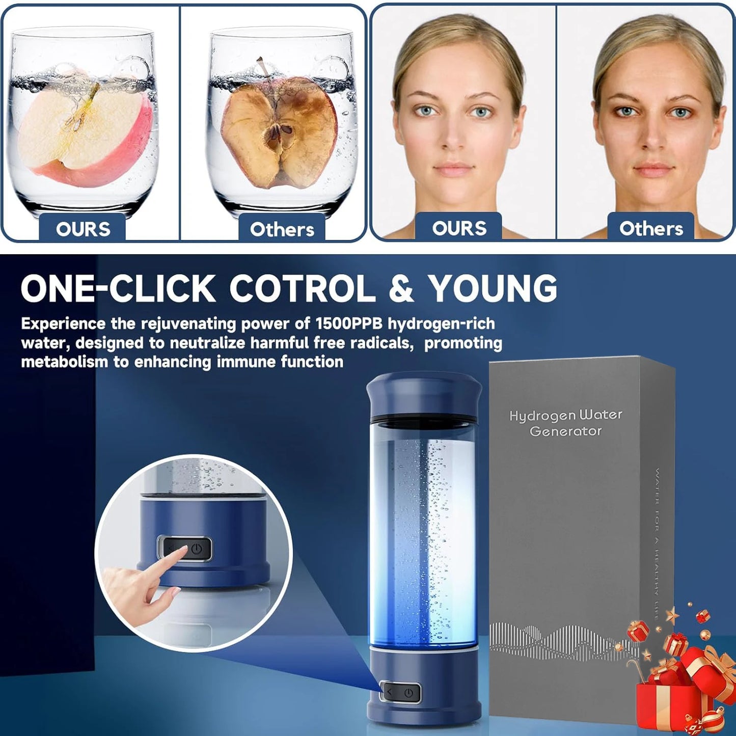 Hydrogen Water Bottle and Kettle Pitcher 1600PPB Glass Hydrogen Water Bottle New 2025 Usb 400ML Hydrogen Water Generators