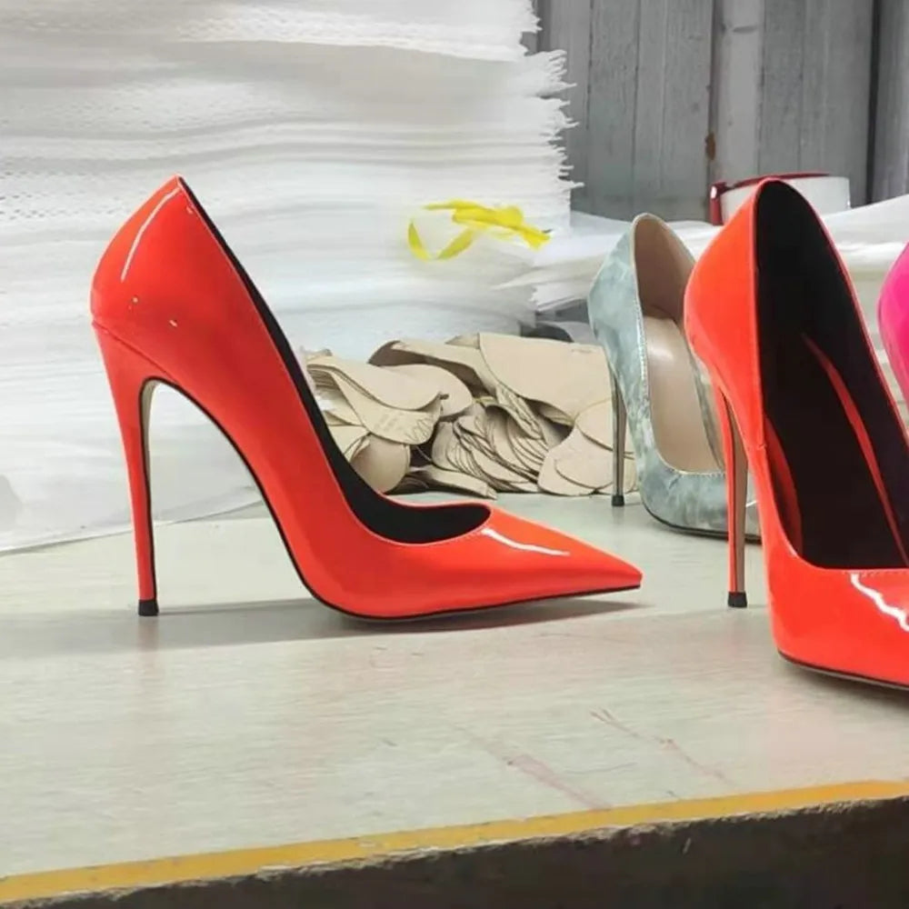 2025 Sexy Pointed Toe Jelly Patent Leather High Heels Pump Stilettos Sharp High Heels Dress Shoes for Women OEM Large Size 47