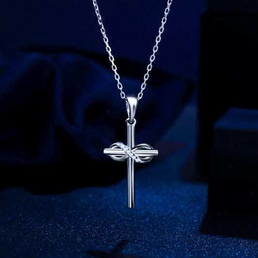Fashionable Cubic Zircon 925 Sterling Silver Chain Link Infinite Symbol Cross Pendant Necklace for Women Men Daily Wear Jewelry