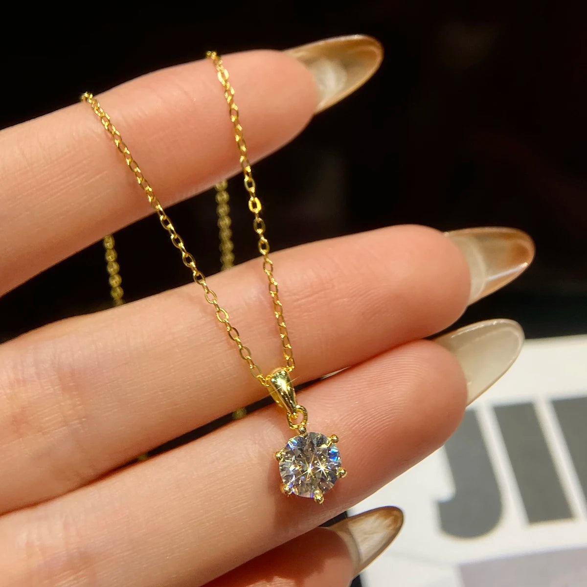 Real 925 Sterling Silver GRA Certified 1CT Classic Round Shape Diamond Moissanite Pendant Necklaces Engagement Jewelry for Women
