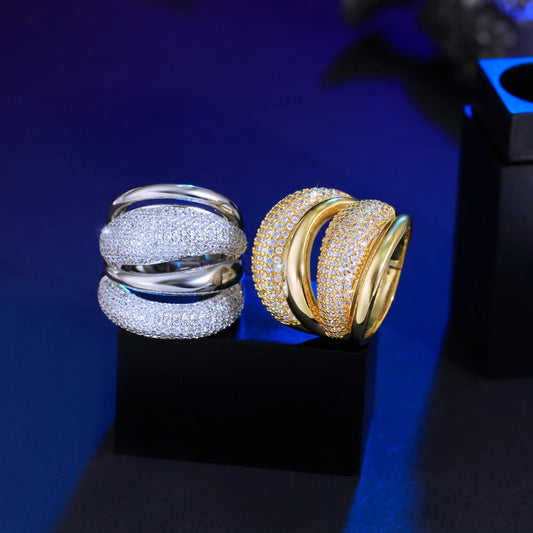Adjustable Cubic Zircon Bold Big Statement Rings for Women Luxury 18k Gold Plated Bridal Engagement Wedding Jewelry