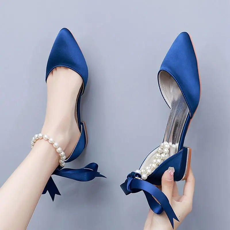 High Quality  Woman Shoes Pointed Female Pearl Shoes Office Ladies Pump Flat Shoes for Women