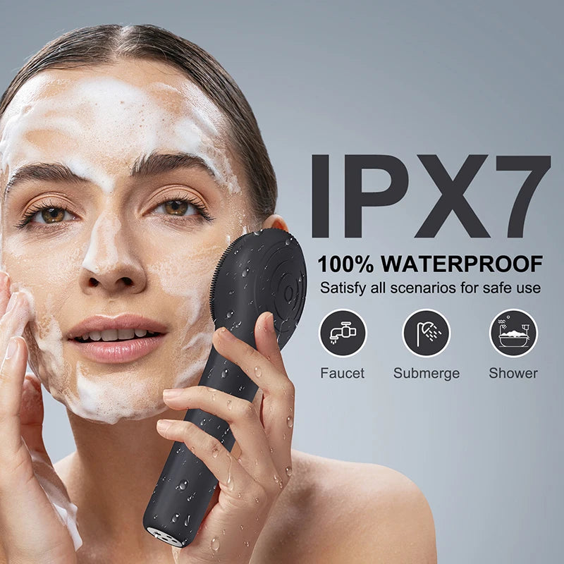 2025 Mini Electric Silicone Facial Cleansing Brush Portable Ultrasonic Deep Cleaning Waterproof-Good Price