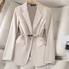 Women Lady Suit Coat Long Sleeve with Belt Office Lady Jacket Solid Color Tops Suit Lapel Lapel V-neck Elegant Coat