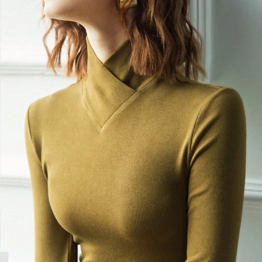 Women's High Neck Long Sleeve Sweet Elegant Thick Basic Tops