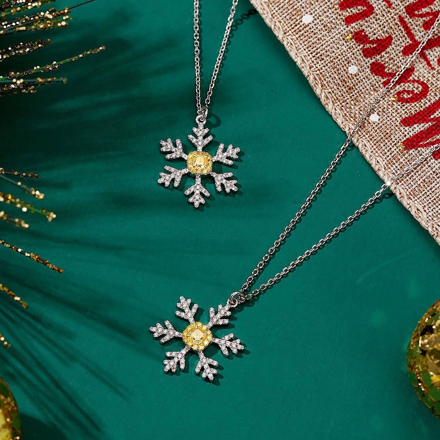 New Best Design Solid 18k Gold Necklace Real Yellow Diamond Necklace Snowflake Necklace with Adjustable Custom for Christmas