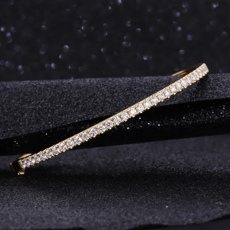 MomentWill 14k Yellow Gold Cuff Bracelet DEF Moissanite Vvs Diamond Jewelry  Bracelets for Women