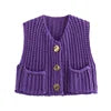 Women Solid Color Button Knit Vest V-neck Waistcoat Knitwear Sweater V-Neck Sleeveless Tops Spring Autumn Fashion Casual Sweater