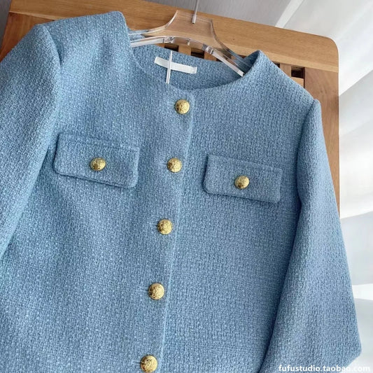 Women'S Spring and Fall New Fashion Loose Short Blouse Tweed Jacket Coat