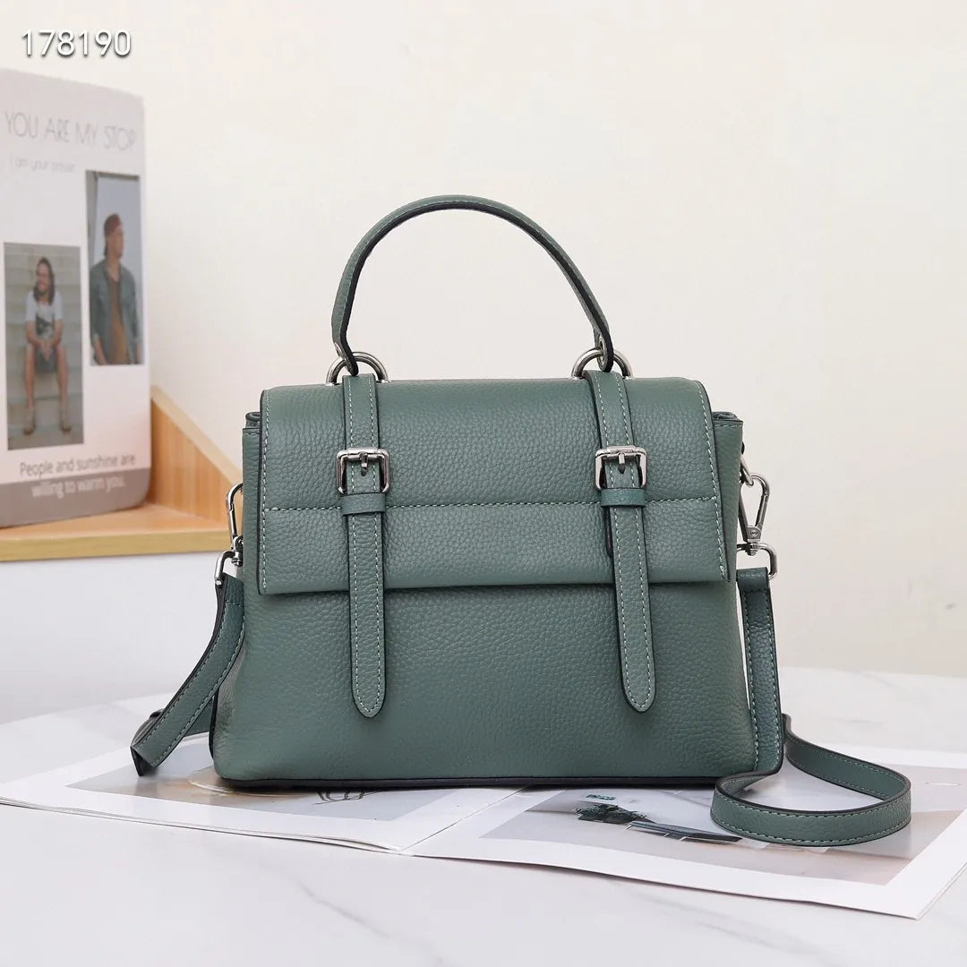 2025 New Fashionable Women's Shoulder Bag Top Layer Cowhide Zipper Closure Large Capacity Spring Leather Handbag Elegant Lady