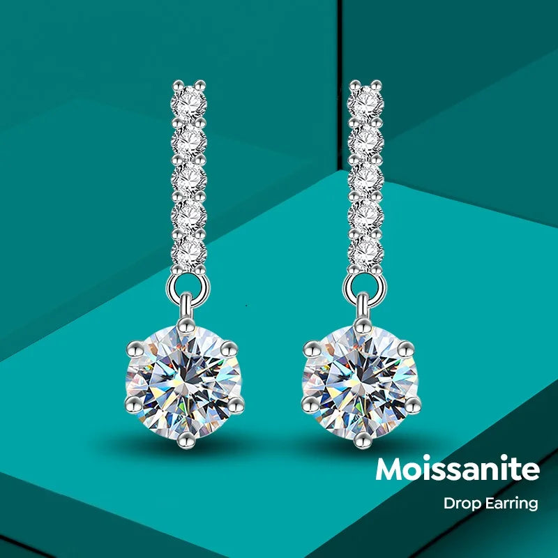 GRA  1CT Unusual Long Hanging Dangle Drop Moissanite Diamond Earring Women 925 Sterling Silver Wed Engagement Fine Jewelry