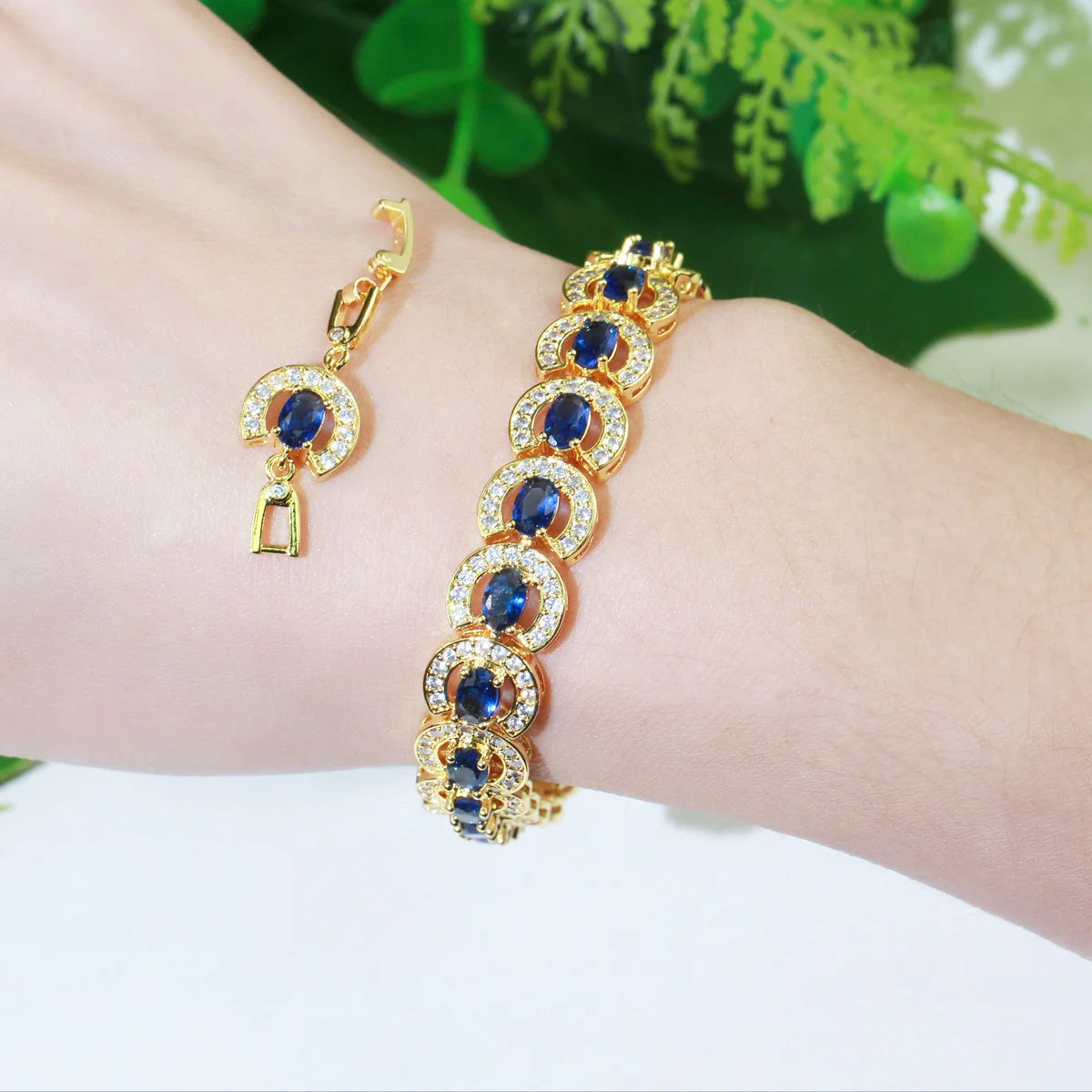 Luxury Wedding Party Jewelry 18k Yellow Gold Plated Cubic Zirconia Stone Chain Link Tennis Bracelet for Women