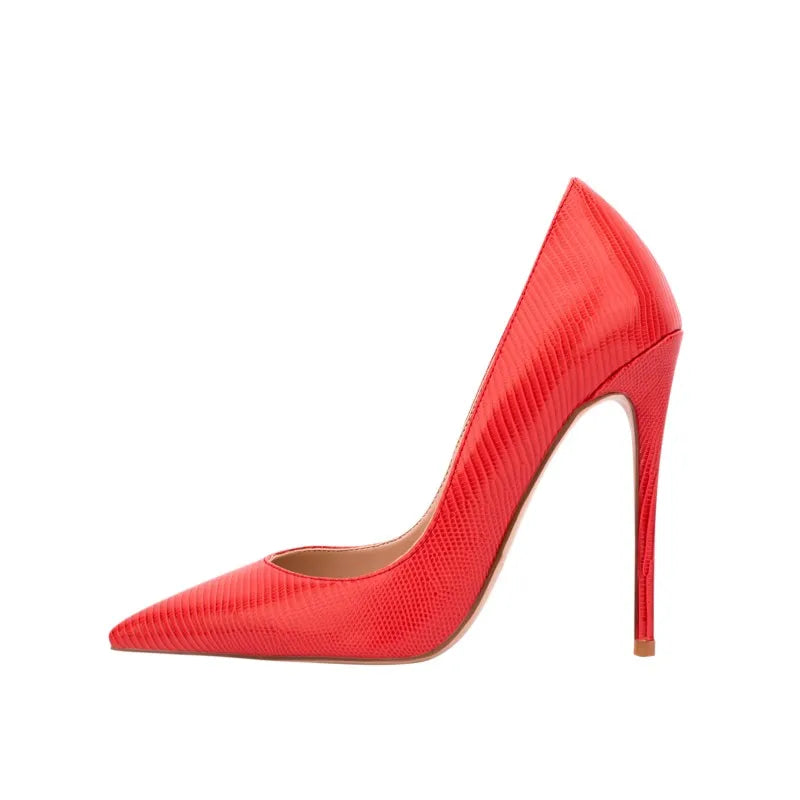 Women Lizard Print Shoes Pointy Toe 12cm Classic Heels Ladies Shallow